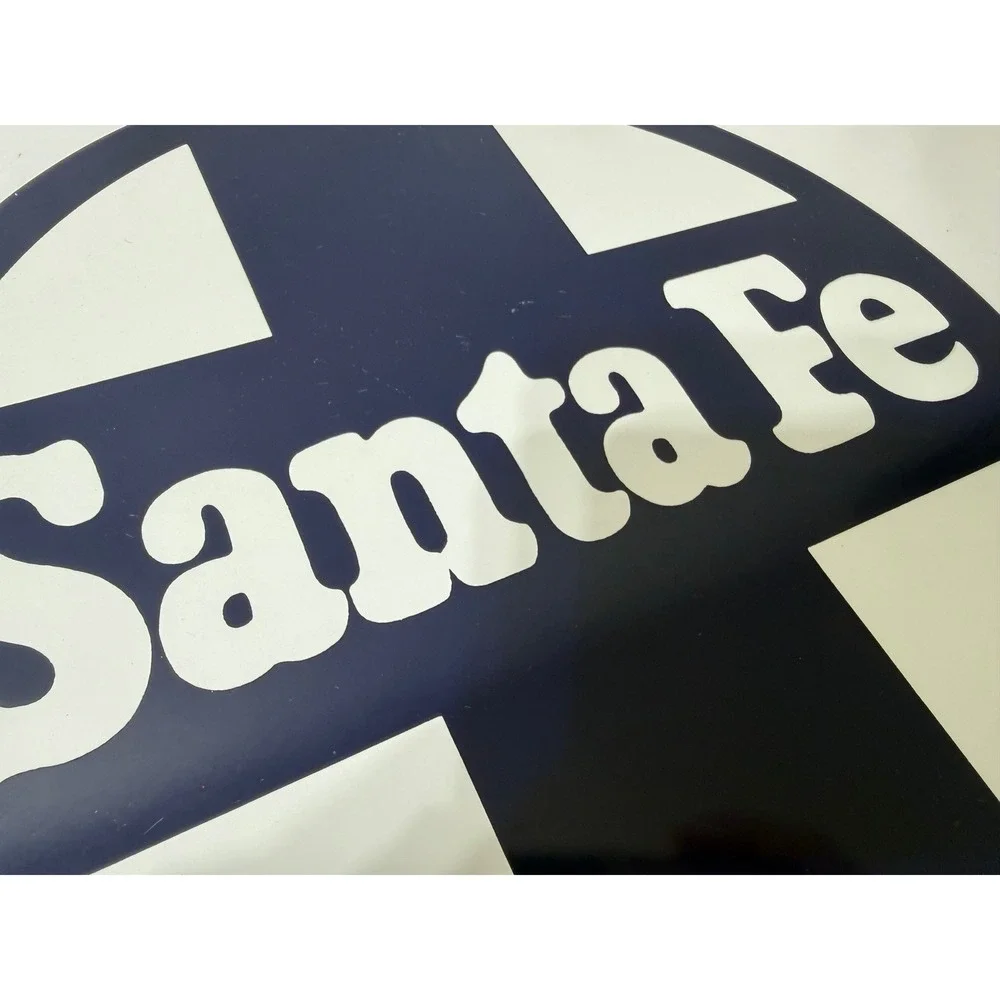 Ande Rooney Santa Fe Railway Porcelain Enamel Sign 9.5 Inch Round Made in USA